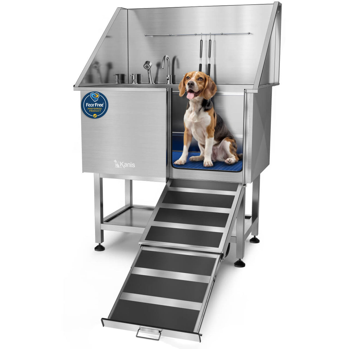 KANIS 40" Dog Wash Station - Silver, Right Ramp, Shelf