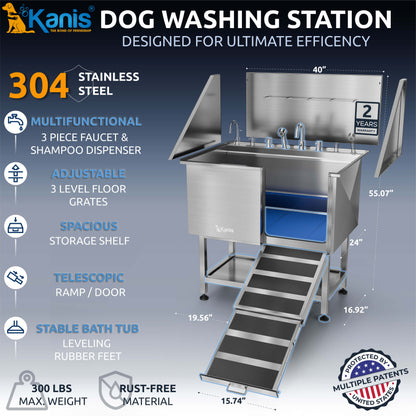 KANIS - Professional Stainless Steel Dog Bathing Station (Silver)
