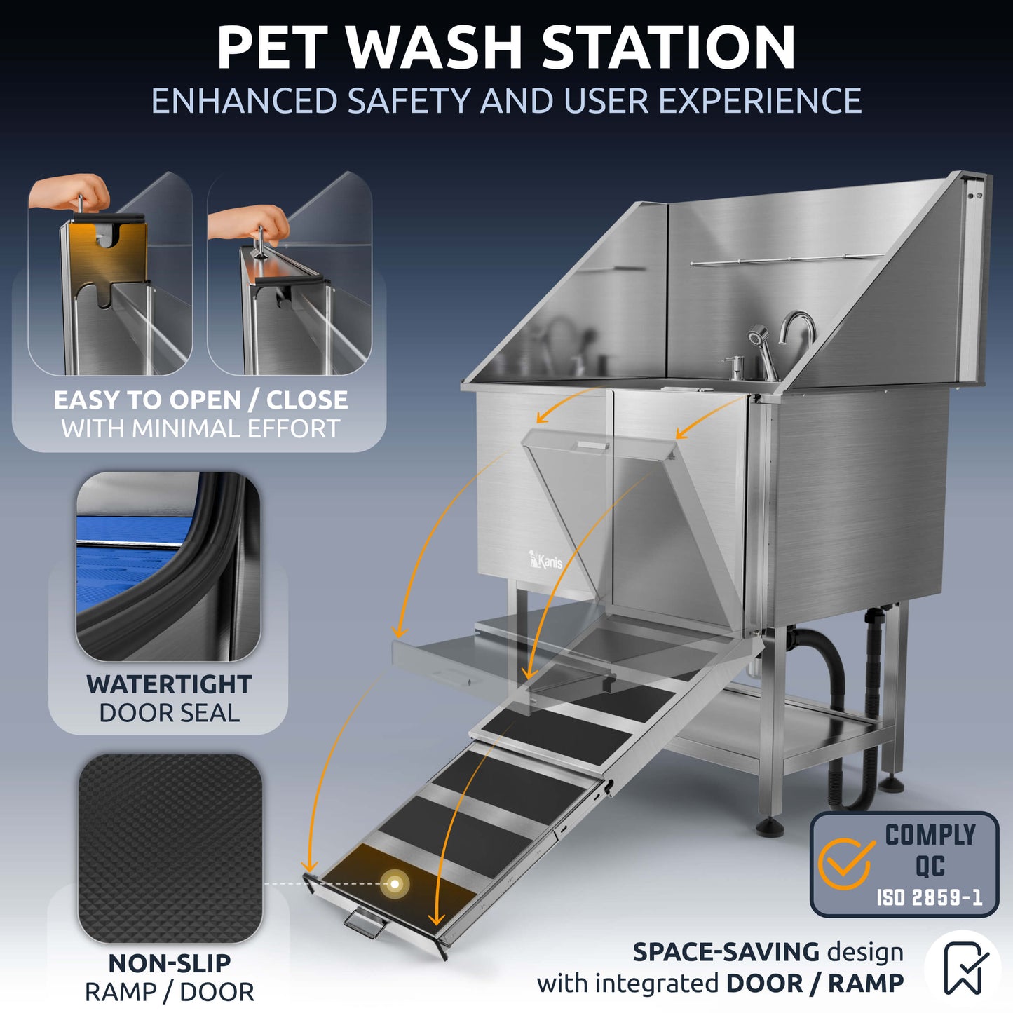 KANIS - Professional Stainless Steel Dog Bathing Station (Silver)