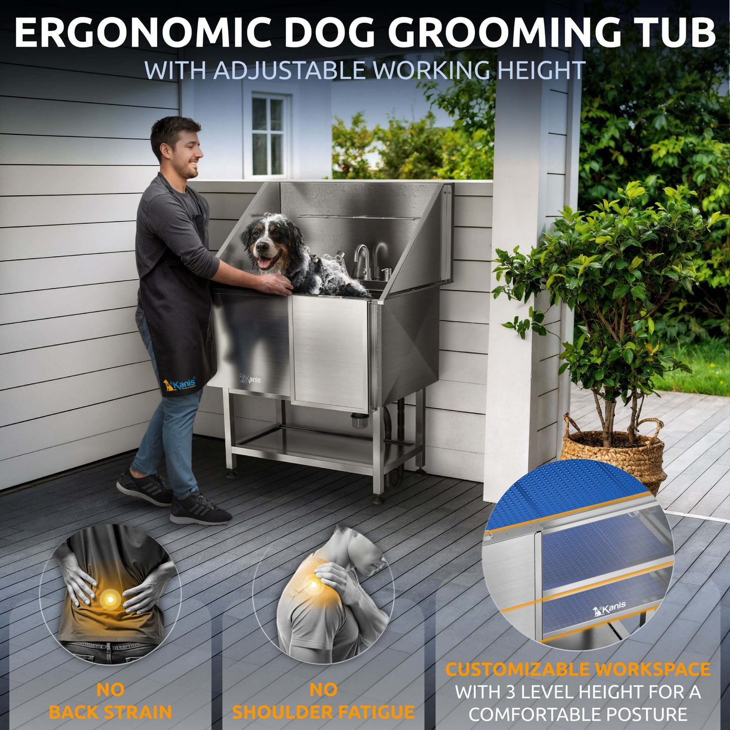 KANIS - Professional Stainless Steel Dog Bathing Station (Silver)