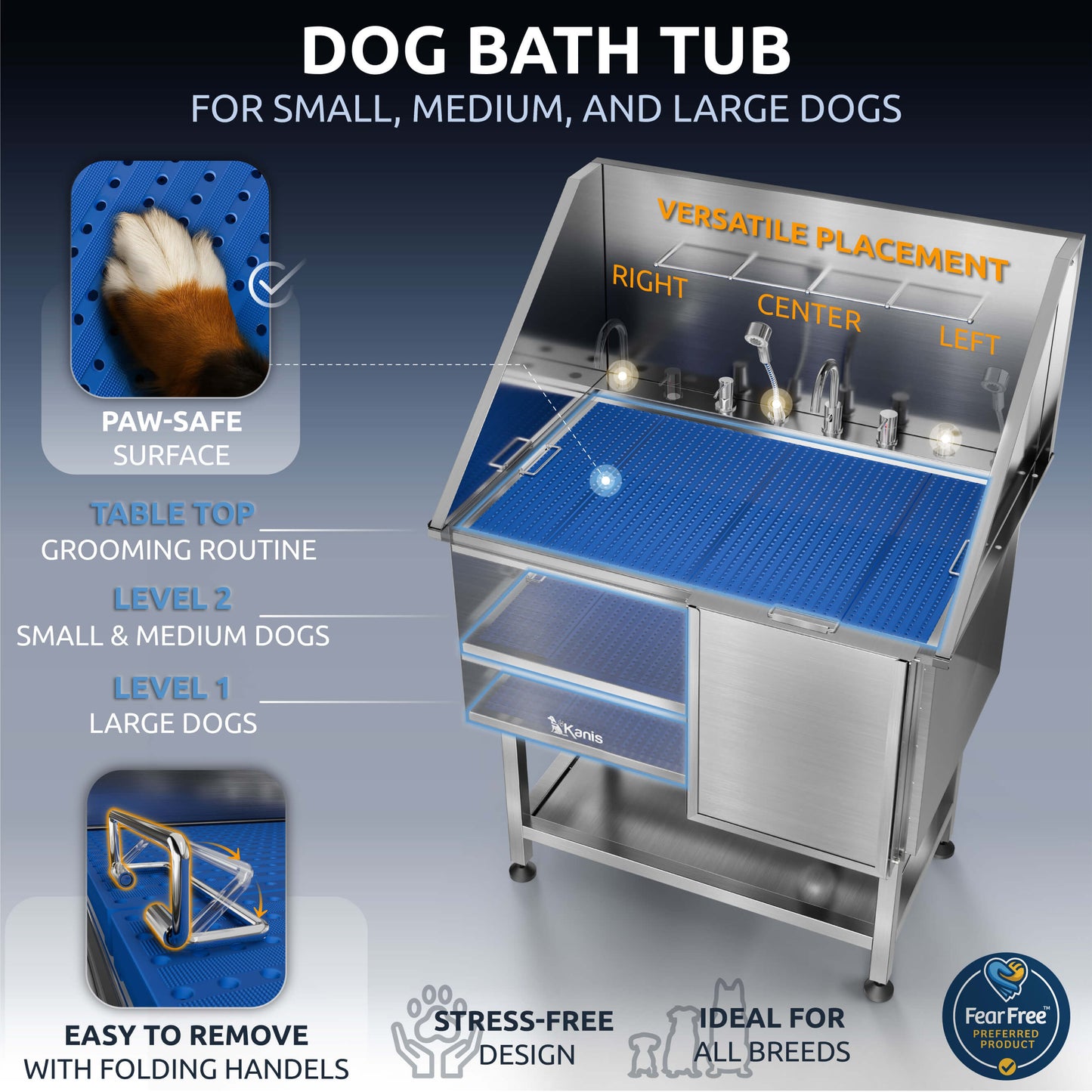 KANIS - Professional Stainless Steel Dog Bathing Station (Silver)