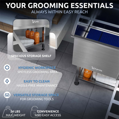 KANIS - Professional Stainless Steel Dog Bathing Station (Silver)