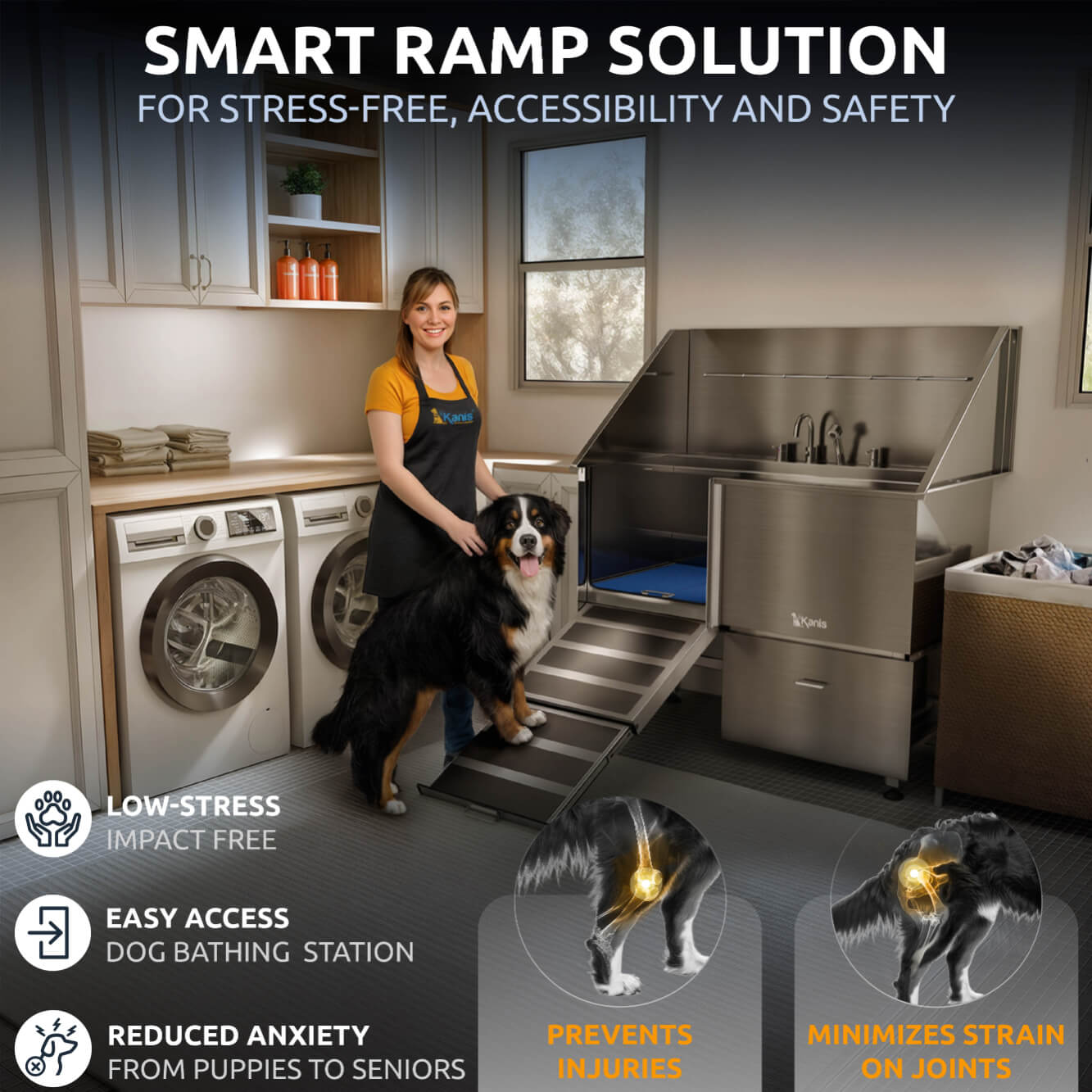 KANIS - Professional Stainless Steel Dog Bathing Station (Silver)