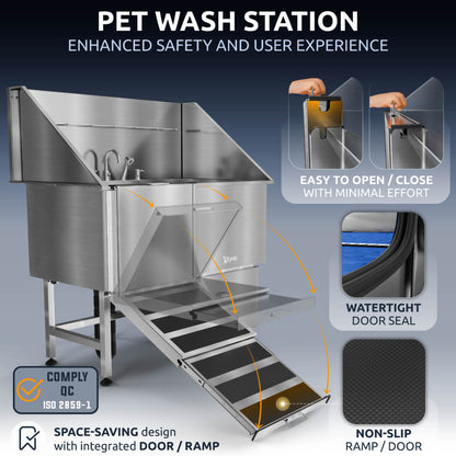 KANIS - Professional Stainless Steel Dog Bathing Station (Silver)
