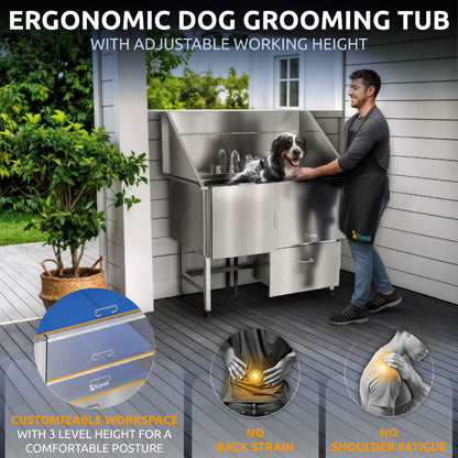 KANIS - Professional Stainless Steel Dog Bathing Station (Silver)