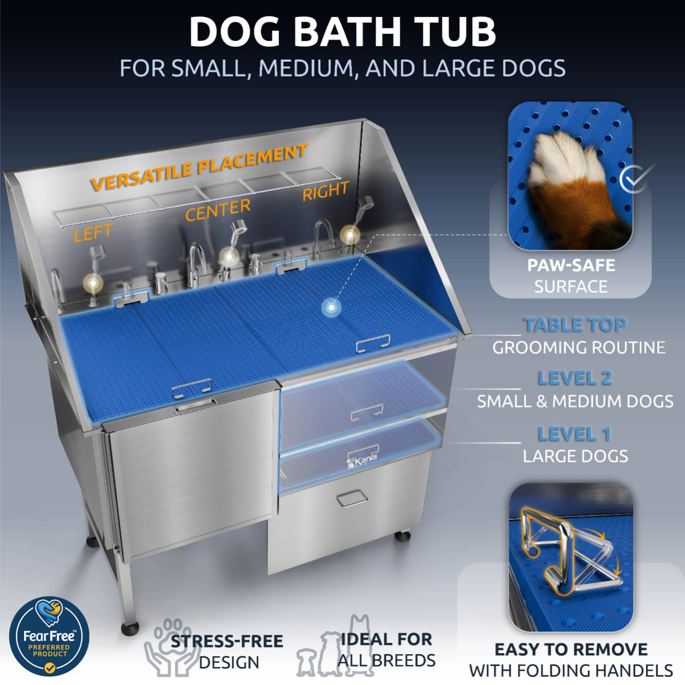 KANIS - Professional Stainless Steel Dog Bathing Station (Silver)