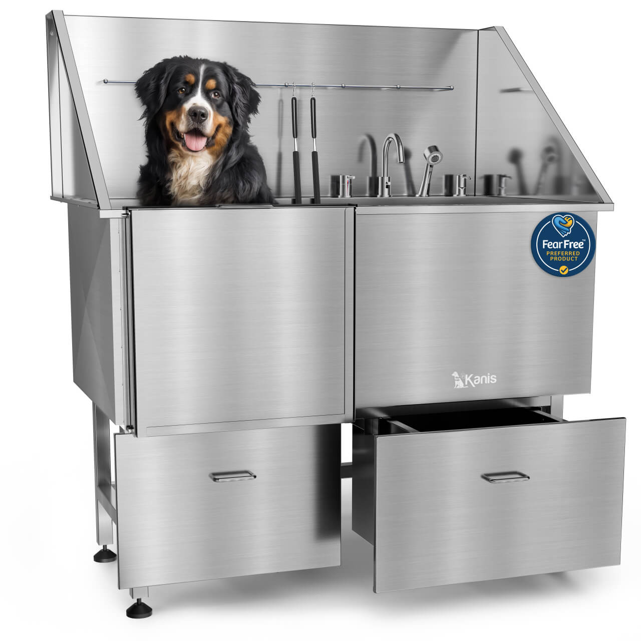 KANIS - Professional Stainless Steel Dog Bathing Station (Silver)