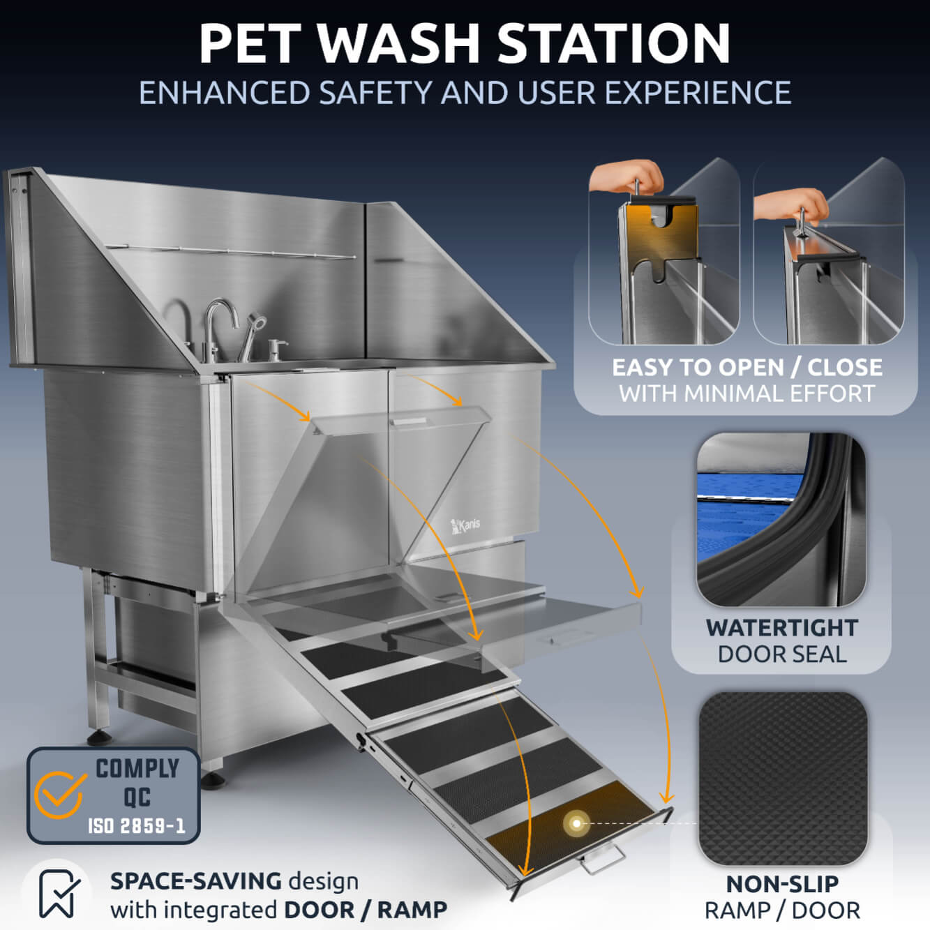 KANIS - Professional Stainless Steel Dog Bathing Station (Silver)