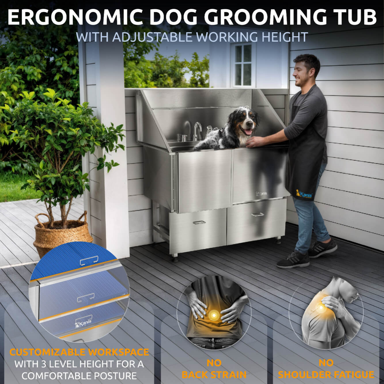 KANIS - Professional Stainless Steel Dog Bathing Station (Silver)