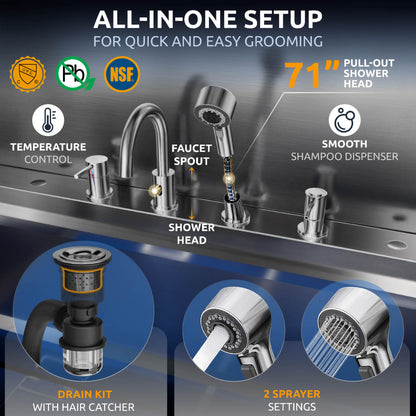 KANIS - Professional Stainless Steel Dog Bathing Station (Silver)