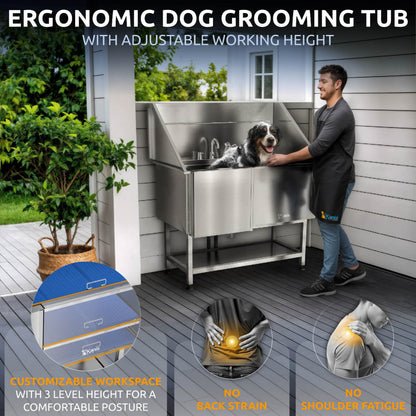 KANIS - Professional Stainless Steel Dog Bathing Station (Silver)