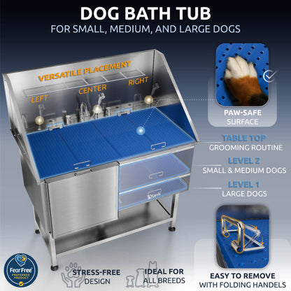 KANIS - Professional Stainless Steel Dog Bathing Station (Silver)