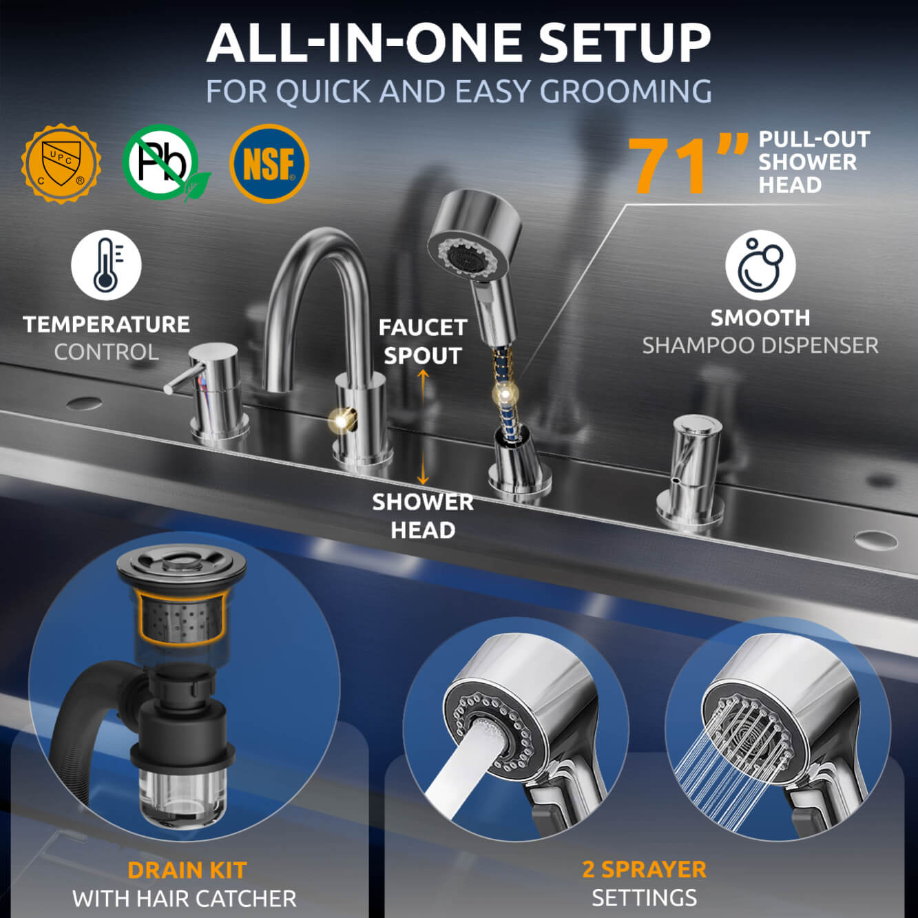 KANIS - Professional Stainless Steel Dog Bathing Station (Silver)