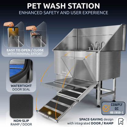 KANIS - Professional Stainless Steel Dog Bathing Station (Silver)