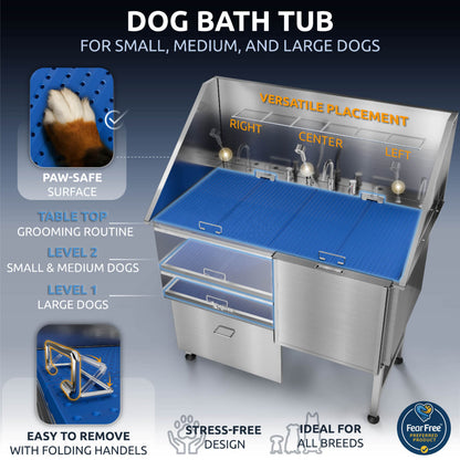 KANIS - Professional Stainless Steel Dog Bathing Station (Silver)