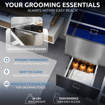 KANIS - Professional Stainless Steel Dog Bathing Station (Silver)