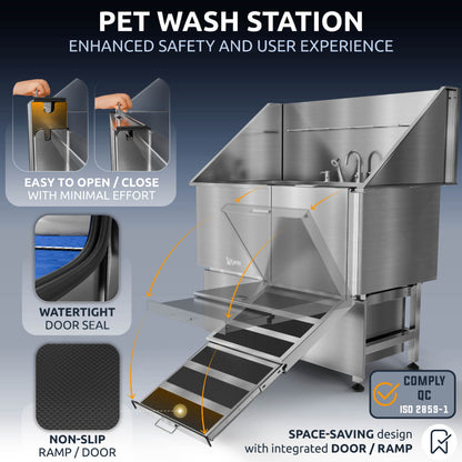 KANIS - Professional Stainless Steel Dog Bathing Station (Silver)