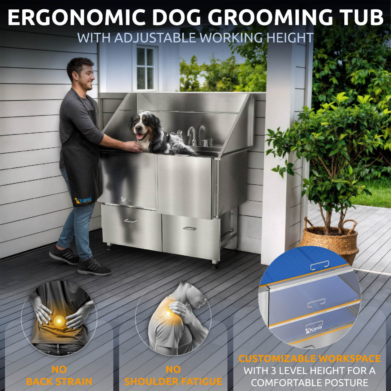 KANIS - Professional Stainless Steel Dog Bathing Station (Silver)