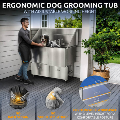 KANIS - Professional Stainless Steel Dog Bathing Station (Silver)