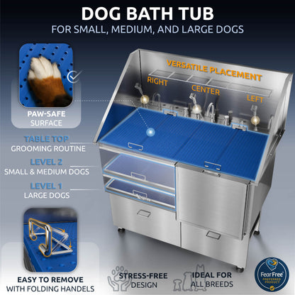KANIS - Professional Stainless Steel Dog Bathing Station (Silver)
