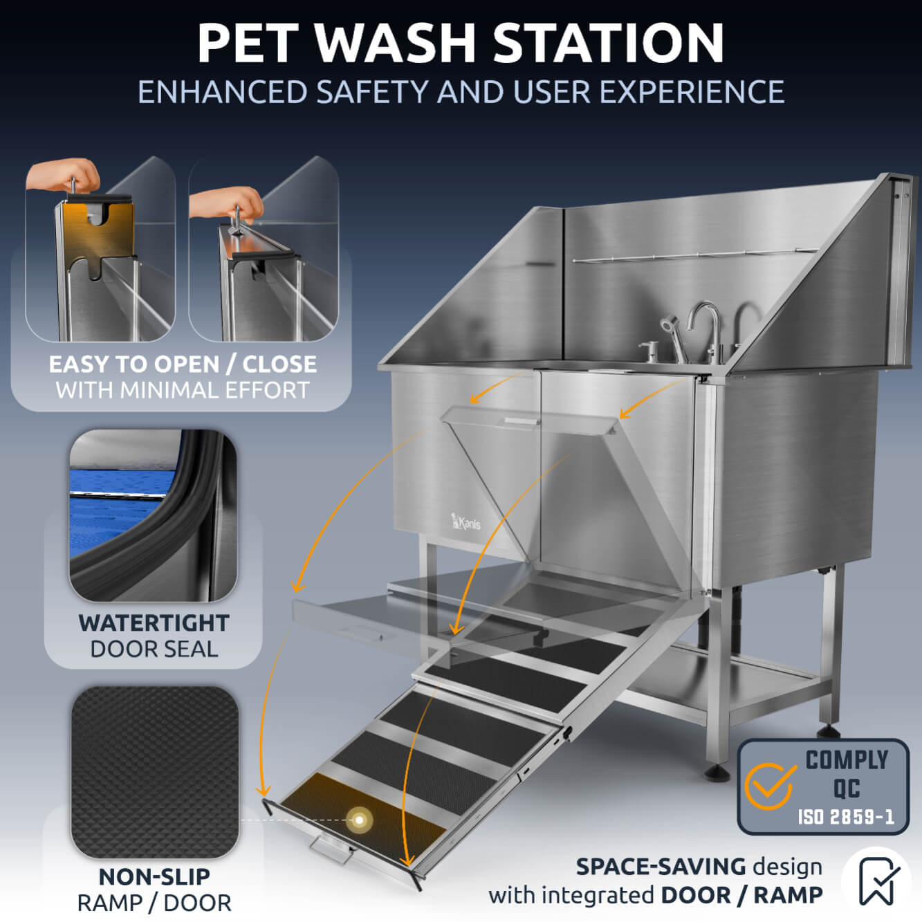 KANIS - Professional Stainless Steel Dog Bathing Station (Silver)