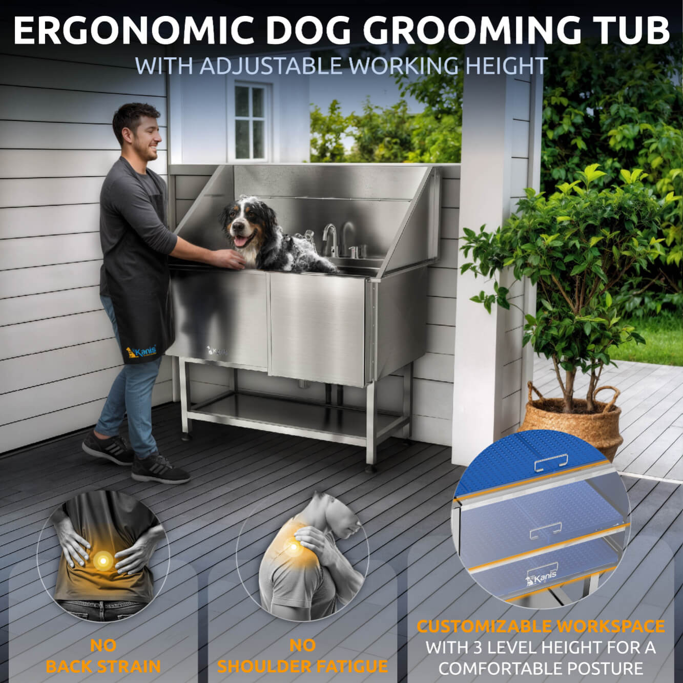 KANIS - Professional Stainless Steel Dog Bathing Station (Silver)