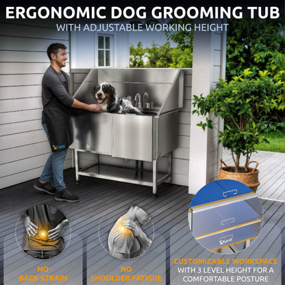 KANIS - Professional Stainless Steel Dog Bathing Station (Silver)