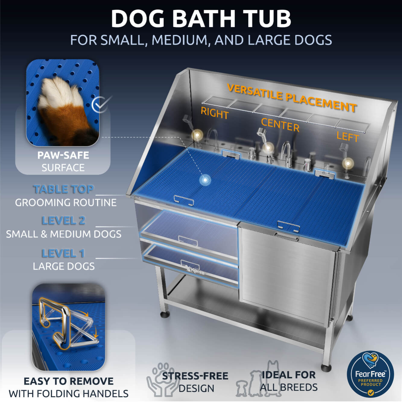 KANIS - Professional Stainless Steel Dog Bathing Station (Silver)