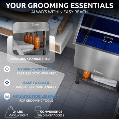 KANIS - Professional Stainless Steel Dog Bathing Station (Silver)