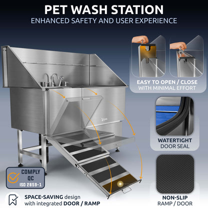 KANIS - Professional Stainless Steel Dog Bathing Station (Silver)