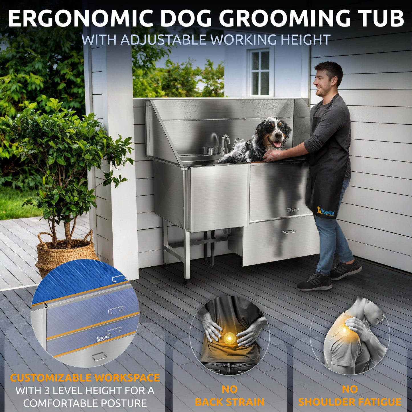 KANIS - Professional Stainless Steel Dog Bathing Station (Silver)