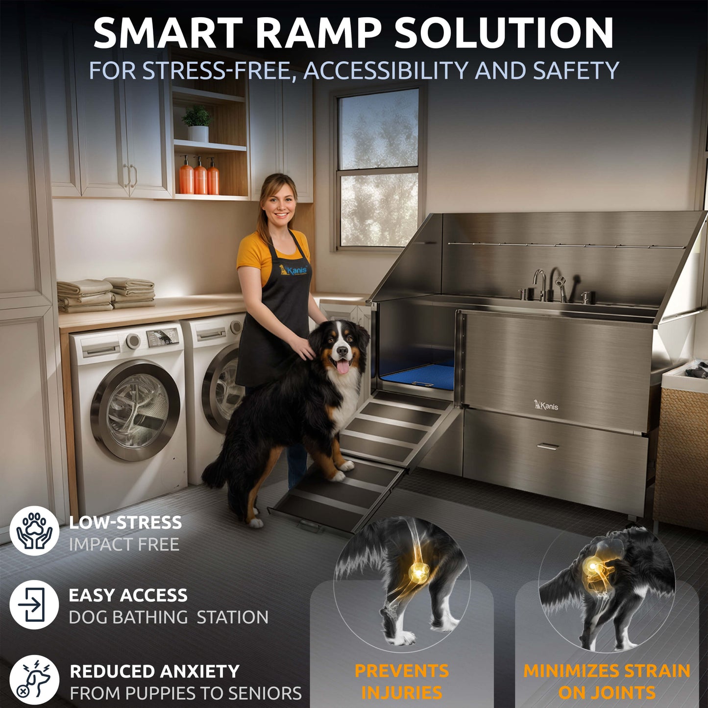 KANIS - Professional Stainless Steel Dog Bathing Station (Silver)