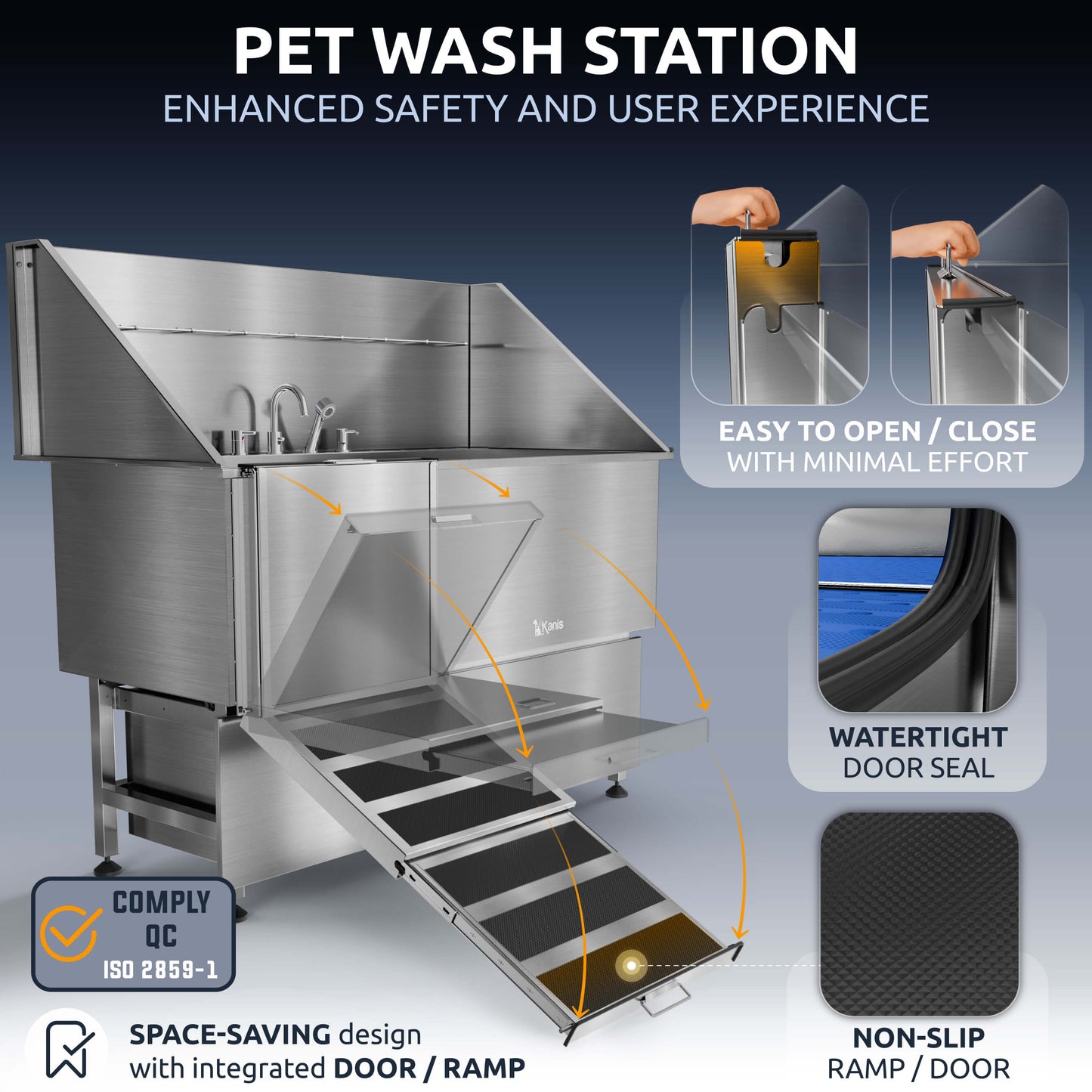KANIS - Professional Stainless Steel Dog Bathing Station (Silver)