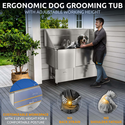 KANIS - Professional Stainless Steel Dog Bathing Station (Silver)