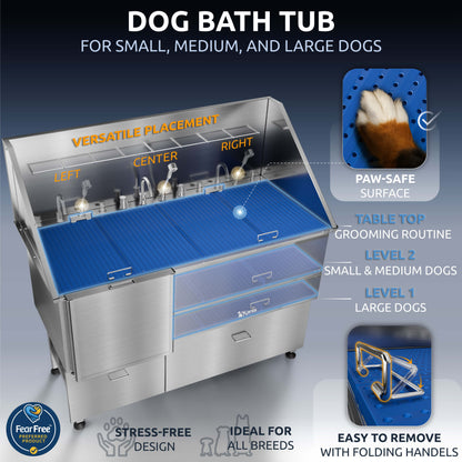 KANIS - Professional Stainless Steel Dog Bathing Station (Silver)