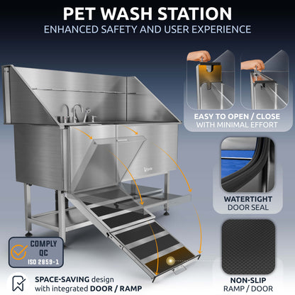 KANIS - Professional Stainless Steel Dog Bathing Station (Silver)