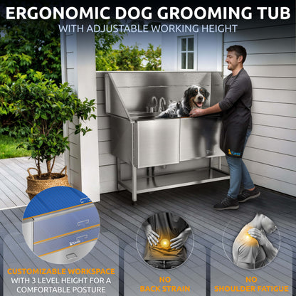 KANIS - Professional Stainless Steel Dog Bathing Station (Silver)