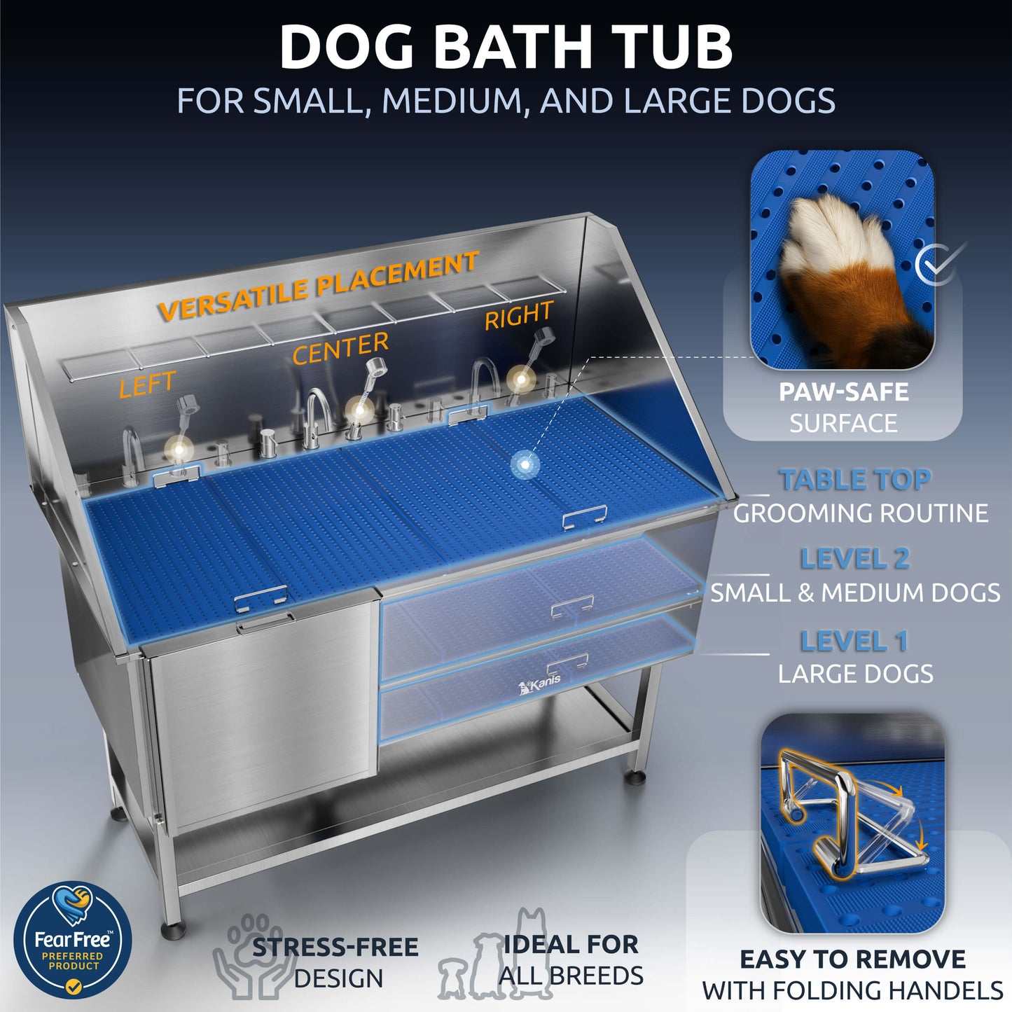 KANIS - Professional Stainless Steel Dog Bathing Station (Silver)