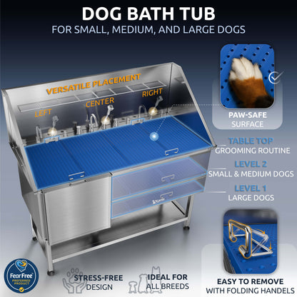 KANIS - Professional Stainless Steel Dog Bathing Station (Silver)