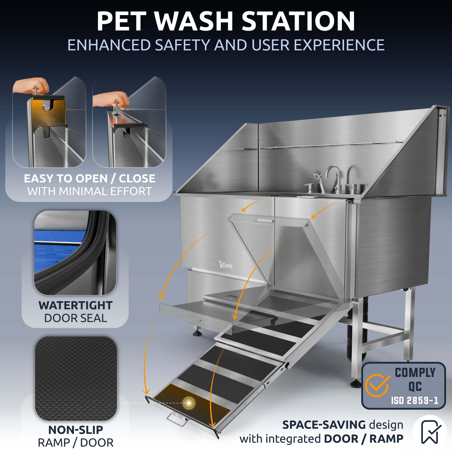KANIS - Professional Stainless Steel Dog Bathing Station (Silver)