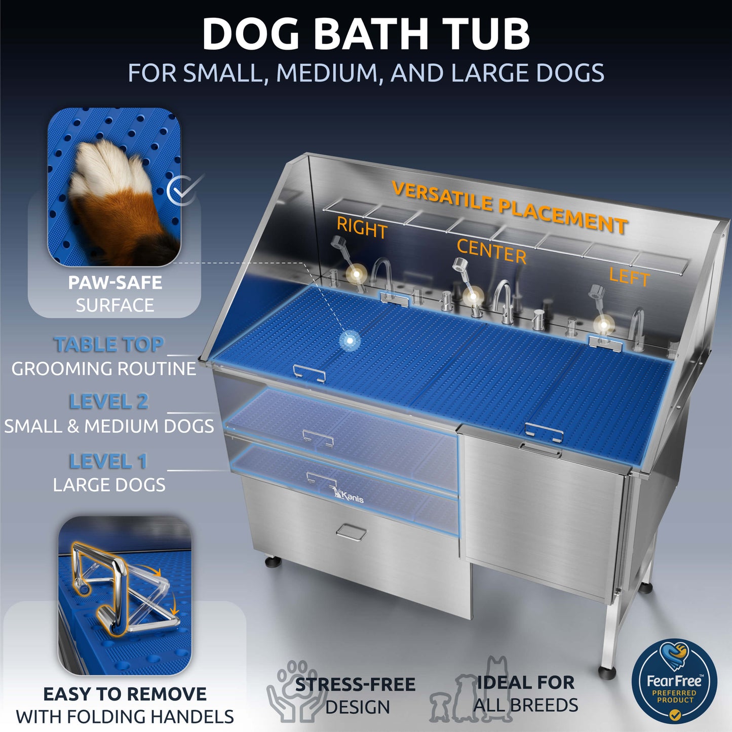 KANIS - Professional Stainless Steel Dog Bathing Station (Silver)