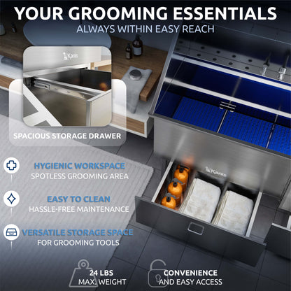 KANIS - Professional Stainless Steel Dog Bathing Station (Silver)