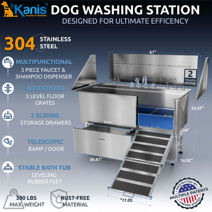 KANIS - Professional Stainless Steel Dog Bathing Station (Silver)