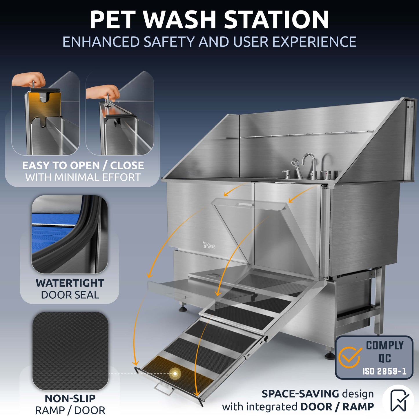 KANIS - Professional Stainless Steel Dog Bathing Station (Silver)