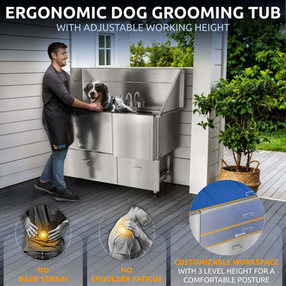 KANIS - Professional Stainless Steel Dog Bathing Station (Silver)