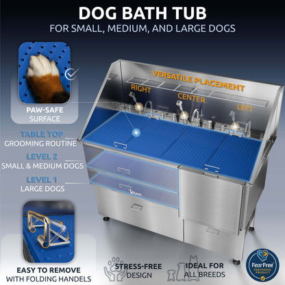 KANIS - Professional Stainless Steel Dog Bathing Station (Silver)