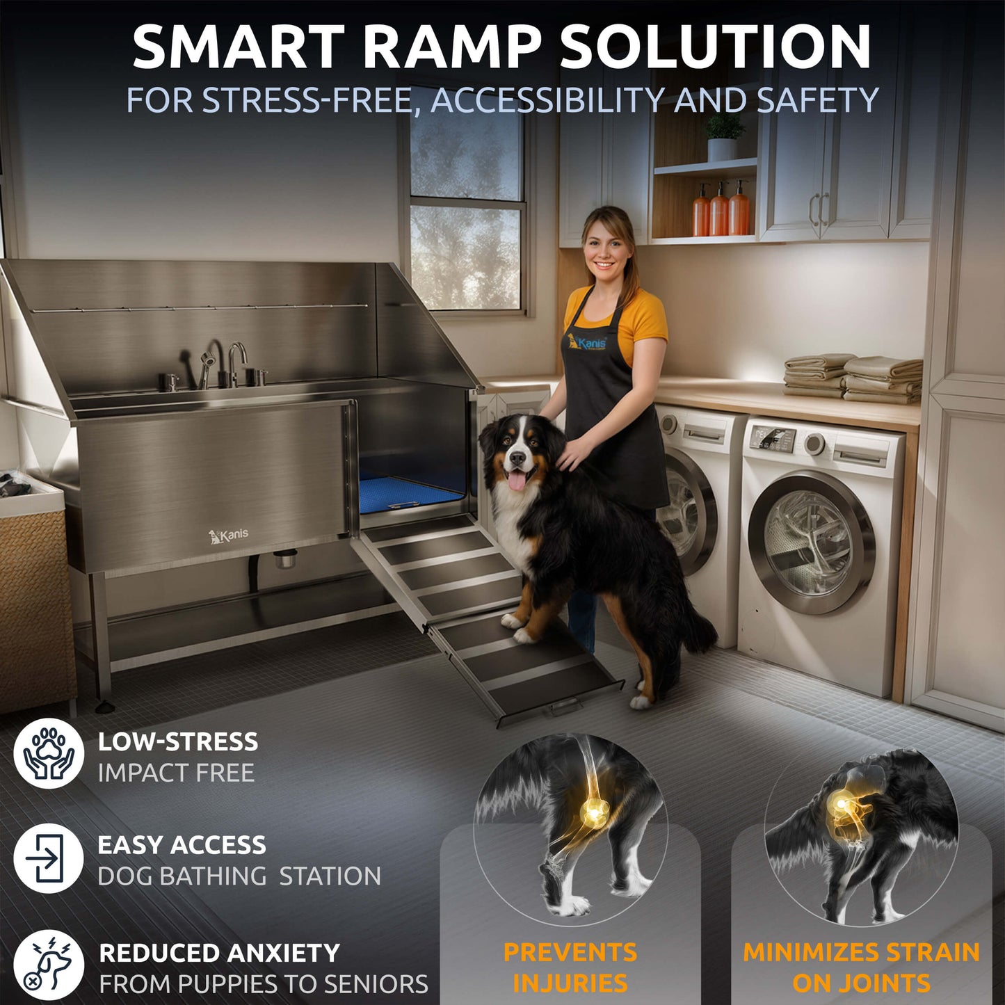 KANIS - Professional Stainless Steel Dog Bathing Station (Silver)