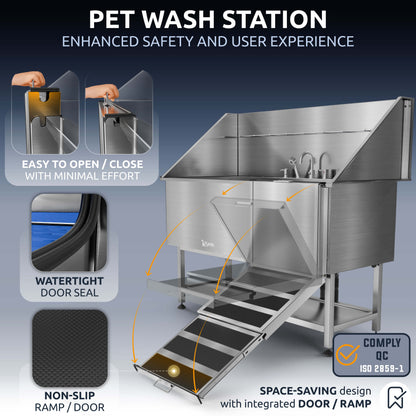 KANIS - Professional Stainless Steel Dog Bathing Station (Silver)
