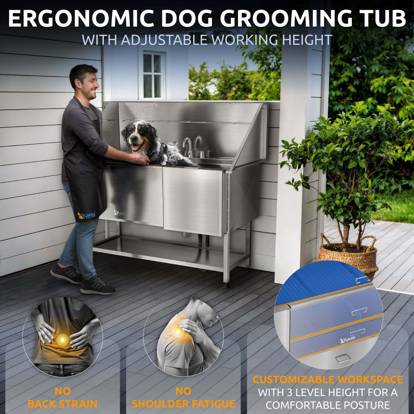 KANIS - Professional Stainless Steel Dog Bathing Station (Silver)