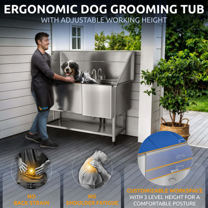 KANIS - Professional Stainless Steel Dog Bathing Station (Silver)